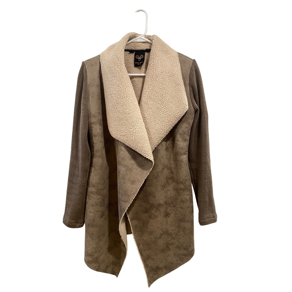 WOOLY‎ BULLY WEAR Women's Taupe Suede Sherpa Collar Cardigan Jacket Size S
